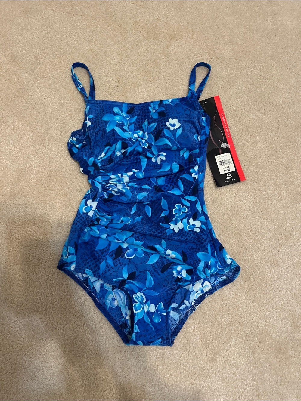 Blue Floral One-Piece Swimsuit with Adjustable Straps size 8L